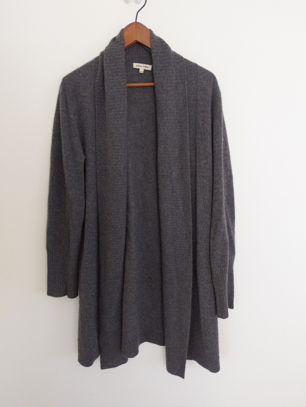 Hudson North 100% Cashmere Open Front Duster Cardigan Charcoal Grey Medium
